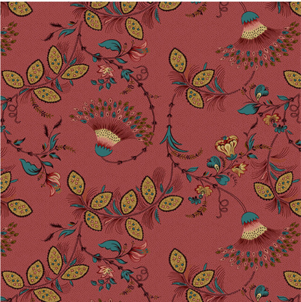 Henry Glass Lille Fan Floral Red Cotton Fabric By The Yard