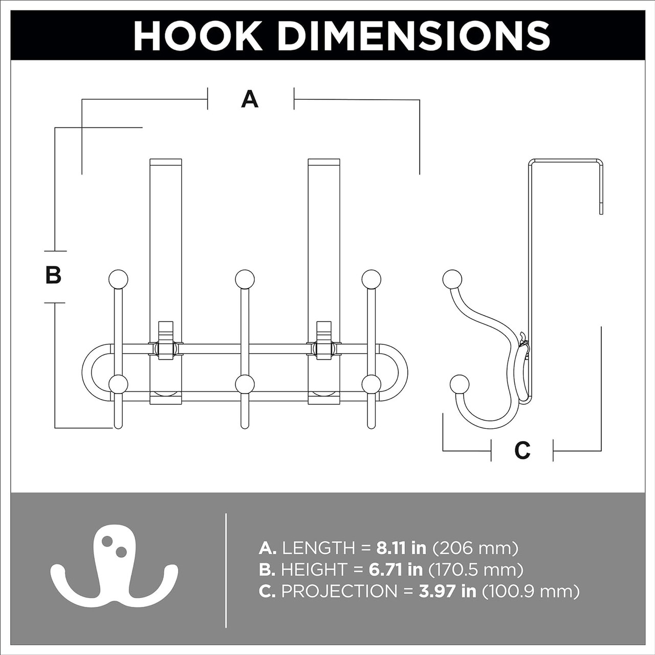 Franklin Brass OTD003F-FB Triple Over the Door Hook Matte Black Finish