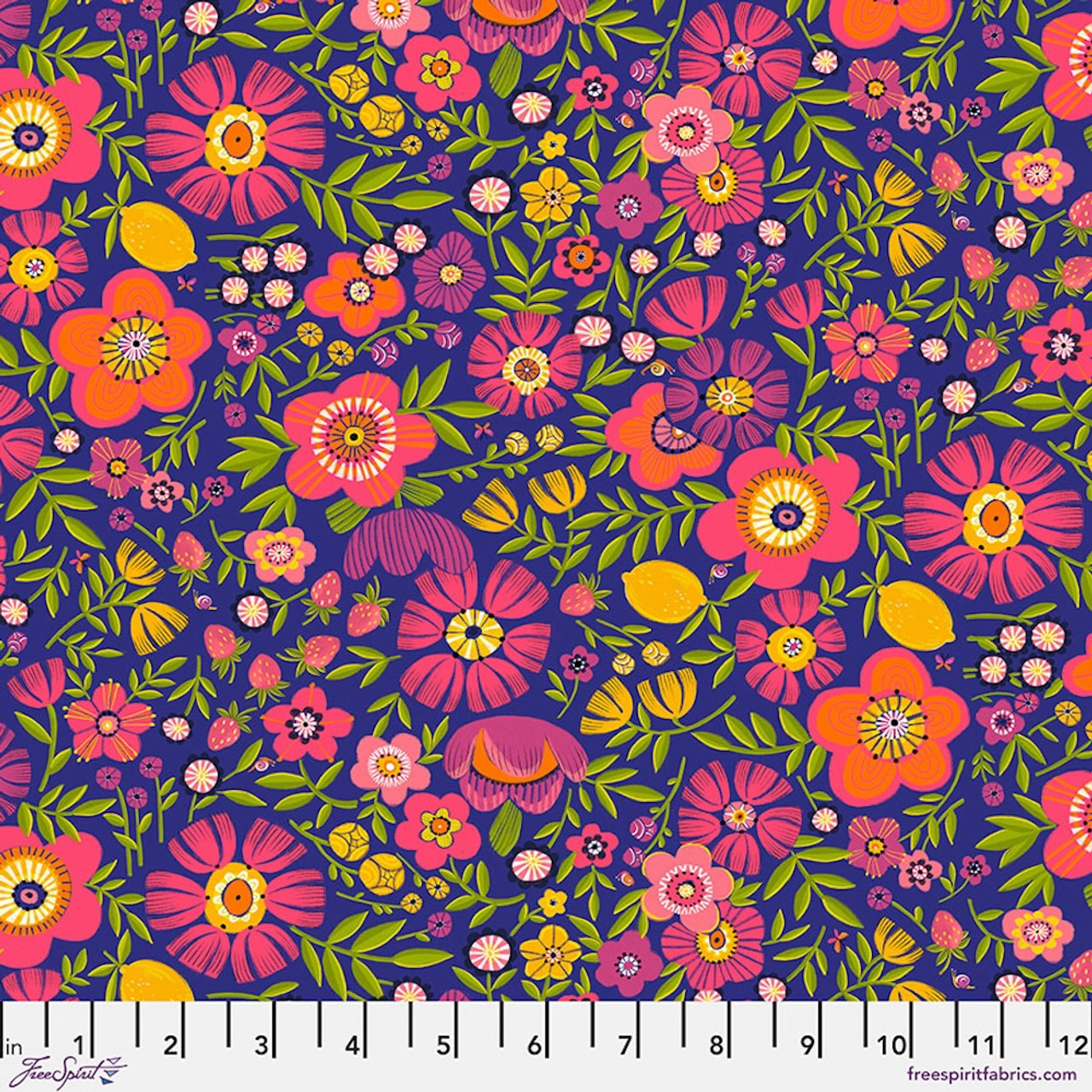Free Spirit Cori Dantini Summer Love Summer Blooms Indigo Cotton Fabric By The Yard