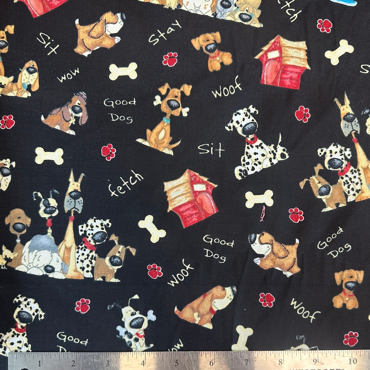 Good Doggie Collection Sitting Dogs Black Cotton Fabric By The Yard