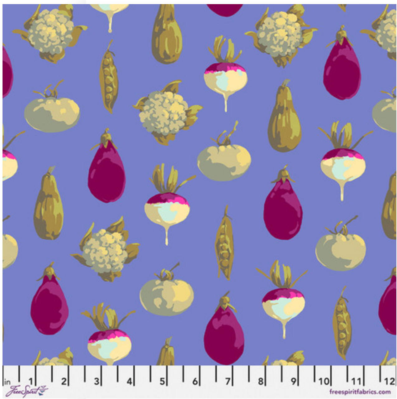 Free Spirit Martha Negley Garden Veggie Dot Blue Cotton Fabric By Yard