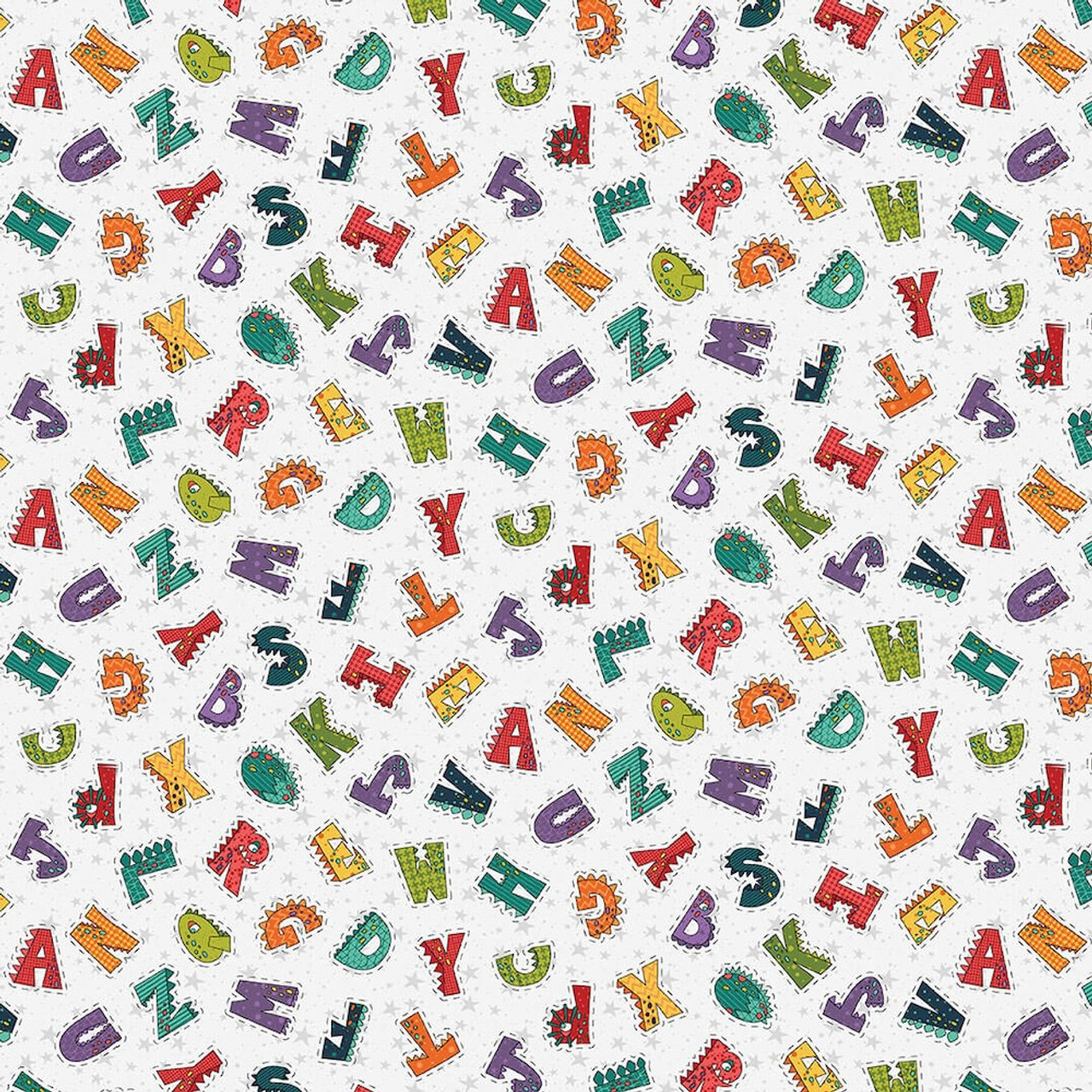 Henry Glass Born To Roar Alphabet Lt Gray Cotton Fabric By The Yard
