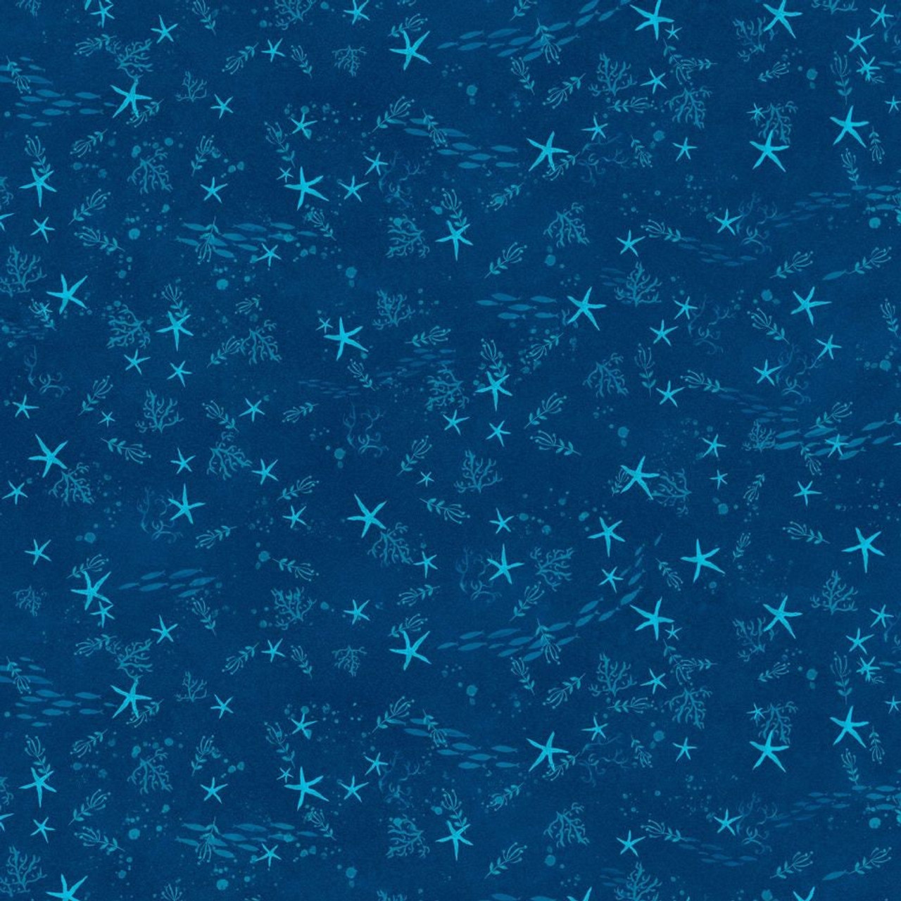 Studio E Blooming Ocean Starfish Blue Cotton Fabric By Yard