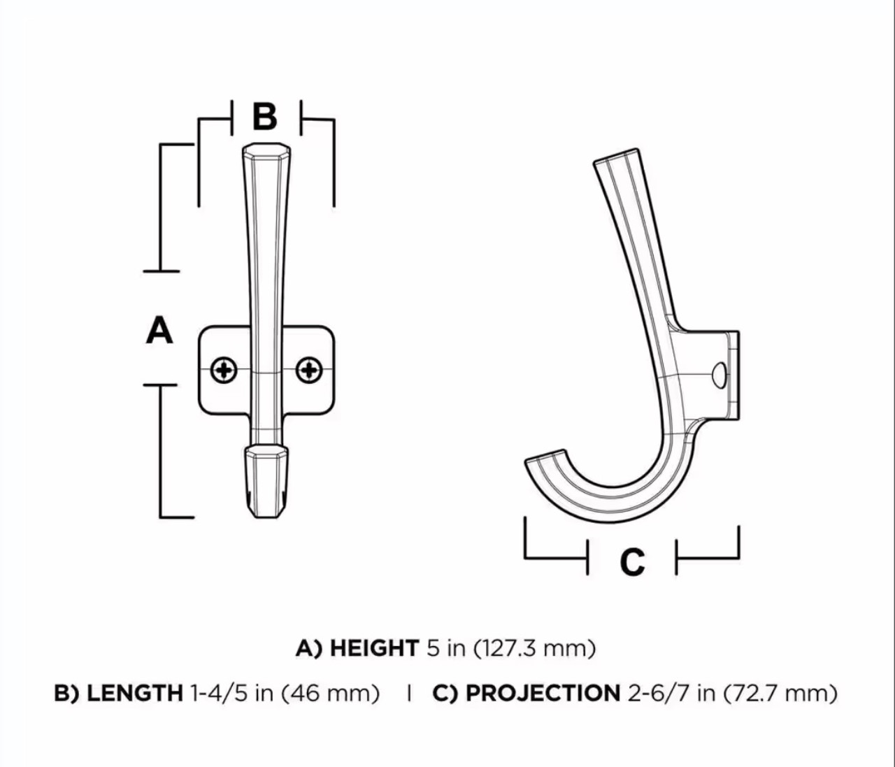 Franklin Brass B42541C-117 Carved J 5" Coat Hook Modern Gold Finish