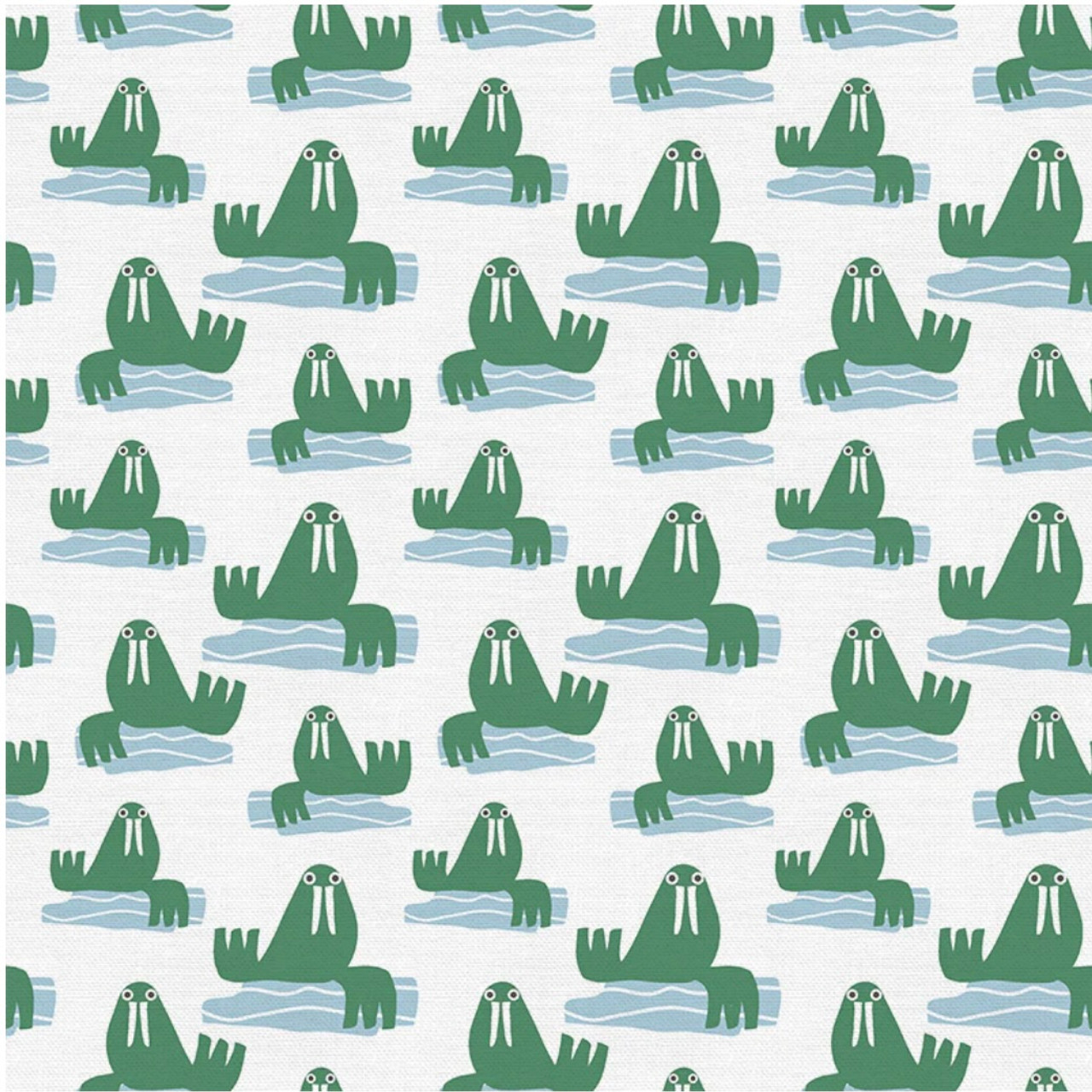 Paintbrush Studios Animal Kingdom Walrus Green Cotton Fabric By The Yard