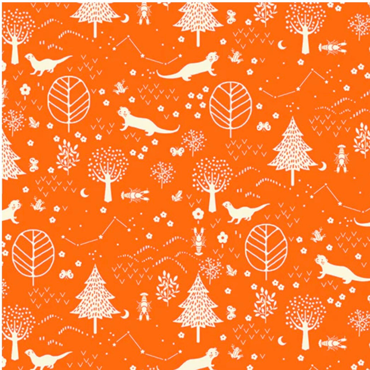 Paintbrush Studios Otter Romp Forest Orange Cotton Fabric By The Yard
