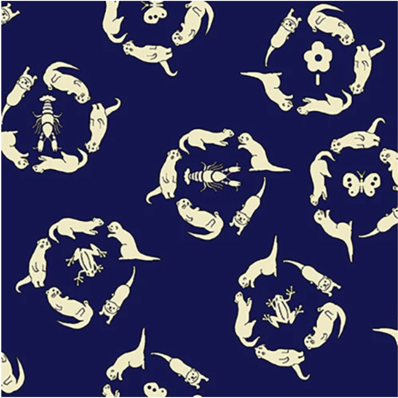 Paintbrush Studios Otter Romp In Circles Navy Cotton Fabric By The Yard