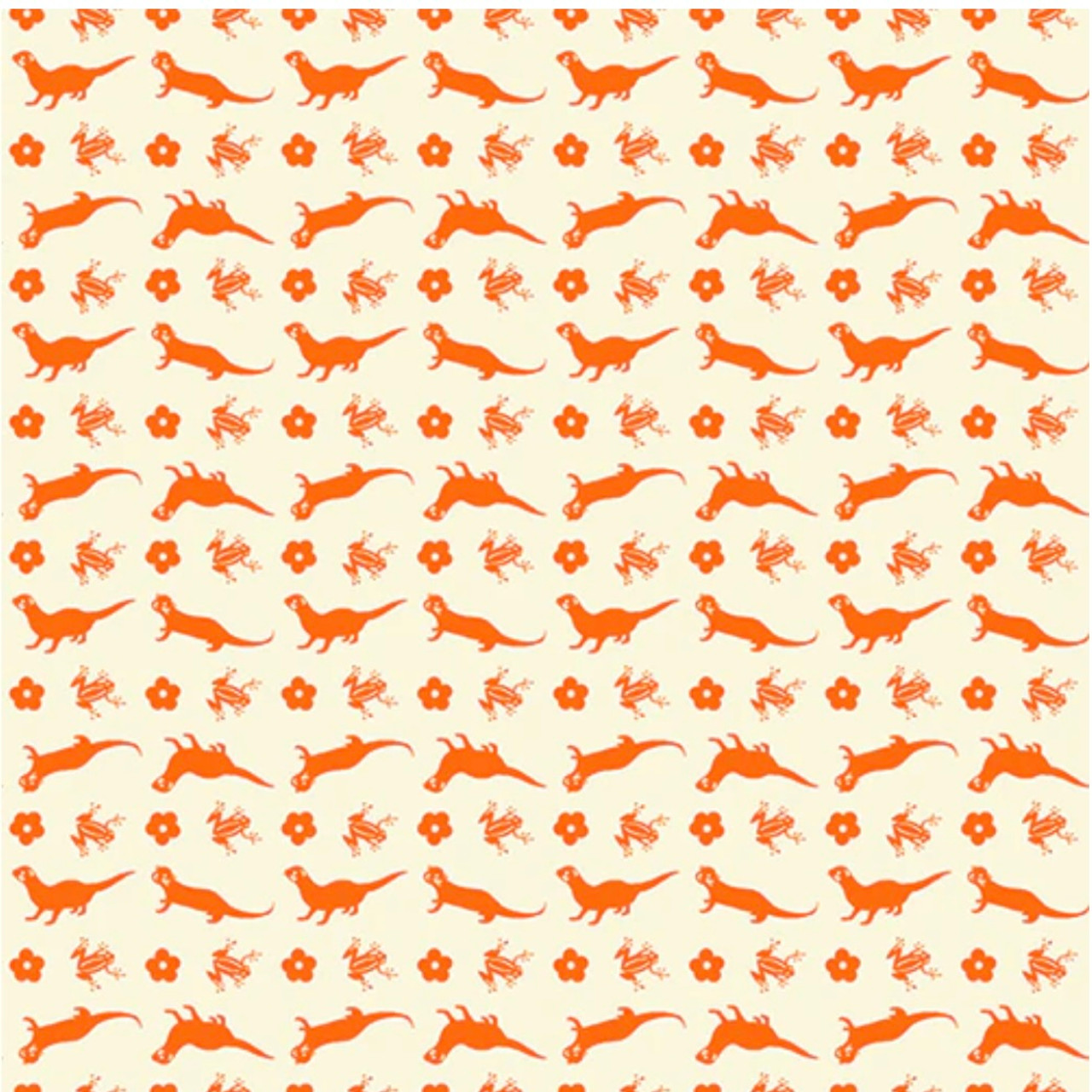 Paintbrush Studios Otter Romp Stripe Ecru Orange Cotton Fabric By The Yard