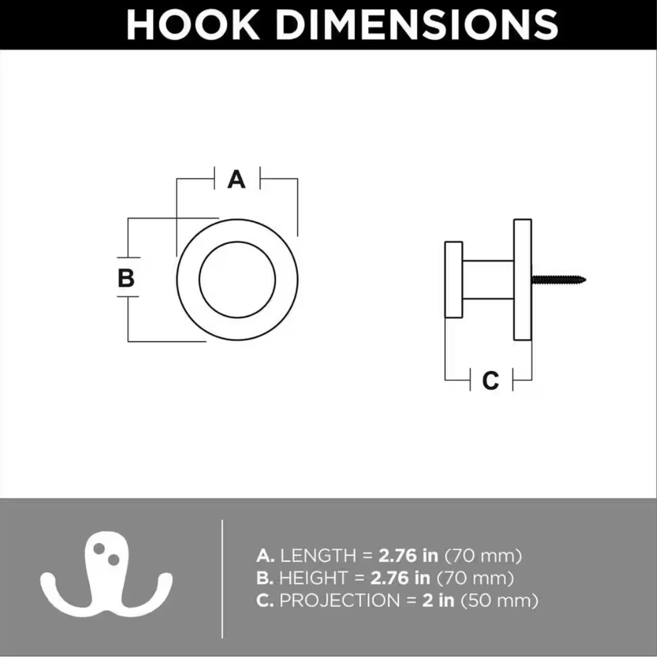 Liberty B431153-FB 2 3/4" Matte Black Modern Round Post Hook Coat, Hat, Robe Hook