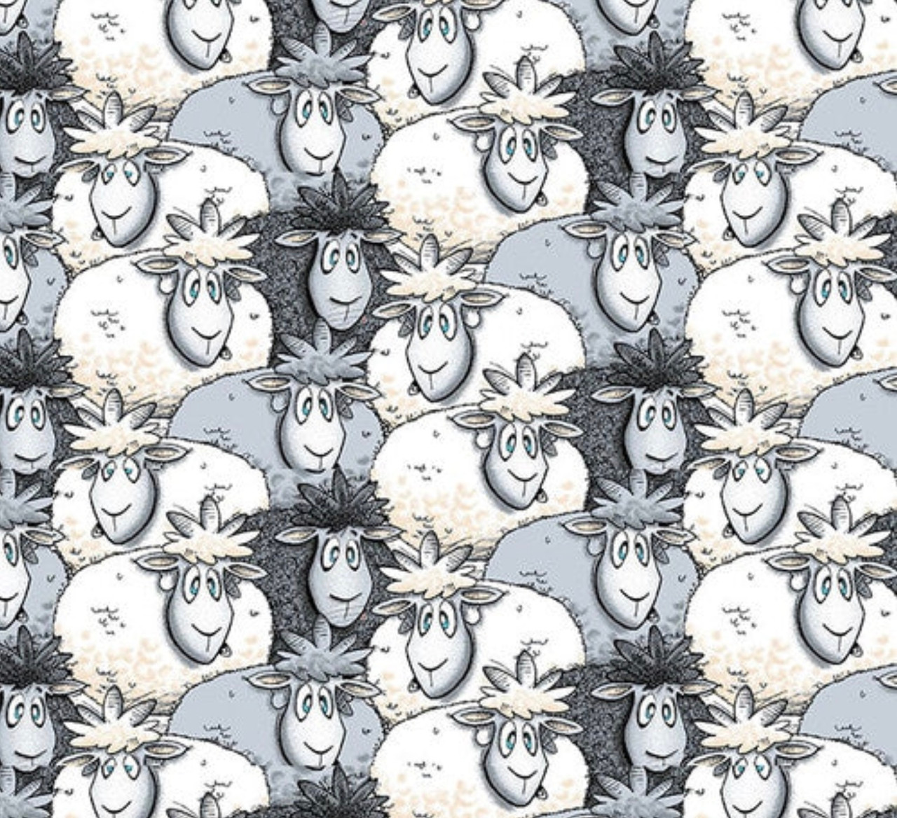 StudioE Farmyard Tails Packed Sheep Gray Cotton Fabric By The Yard