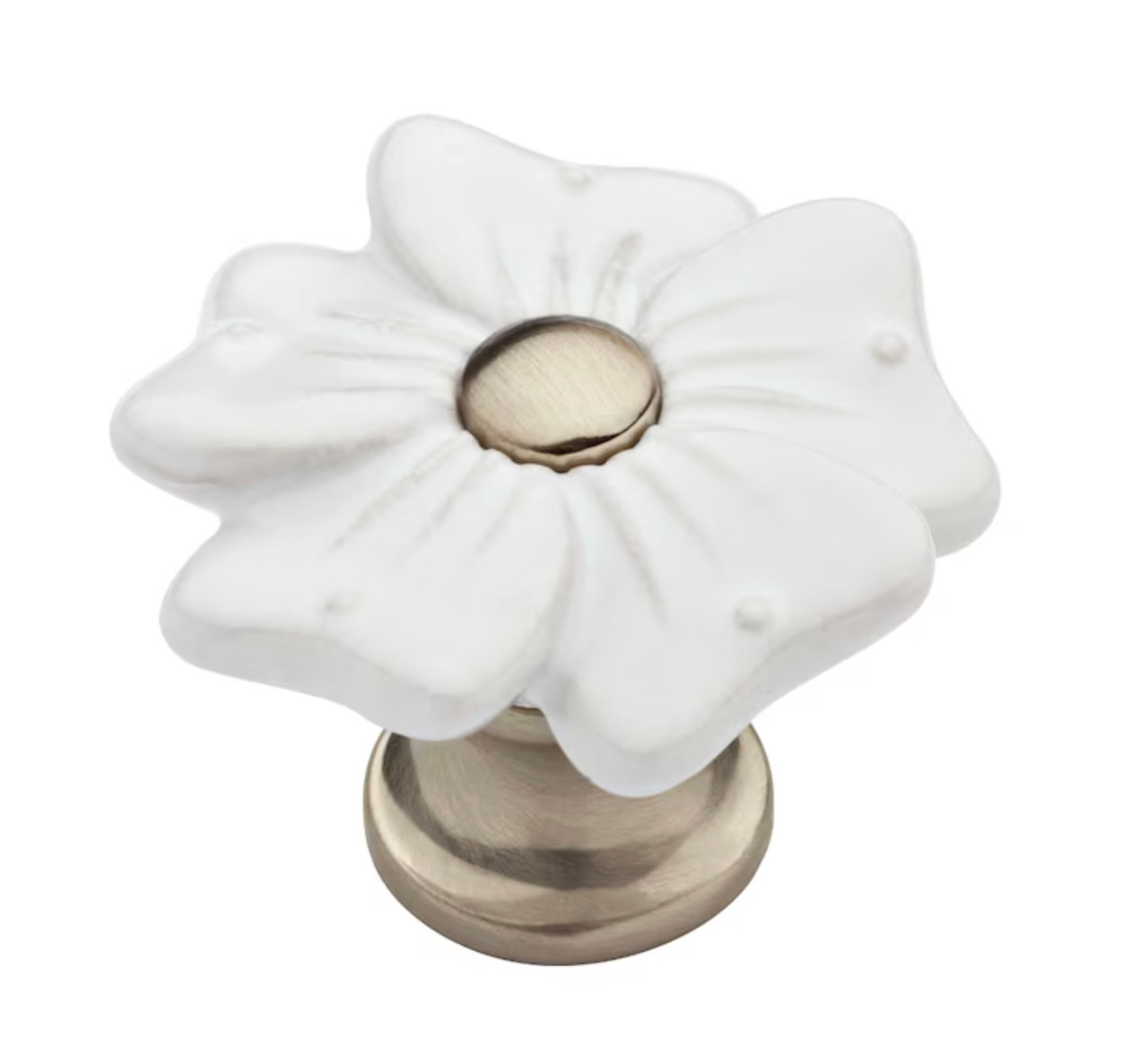 Brainerd  1 3/8" Petite Floral Cabinet Drawer Knob Satin Nickel & White Ceramic