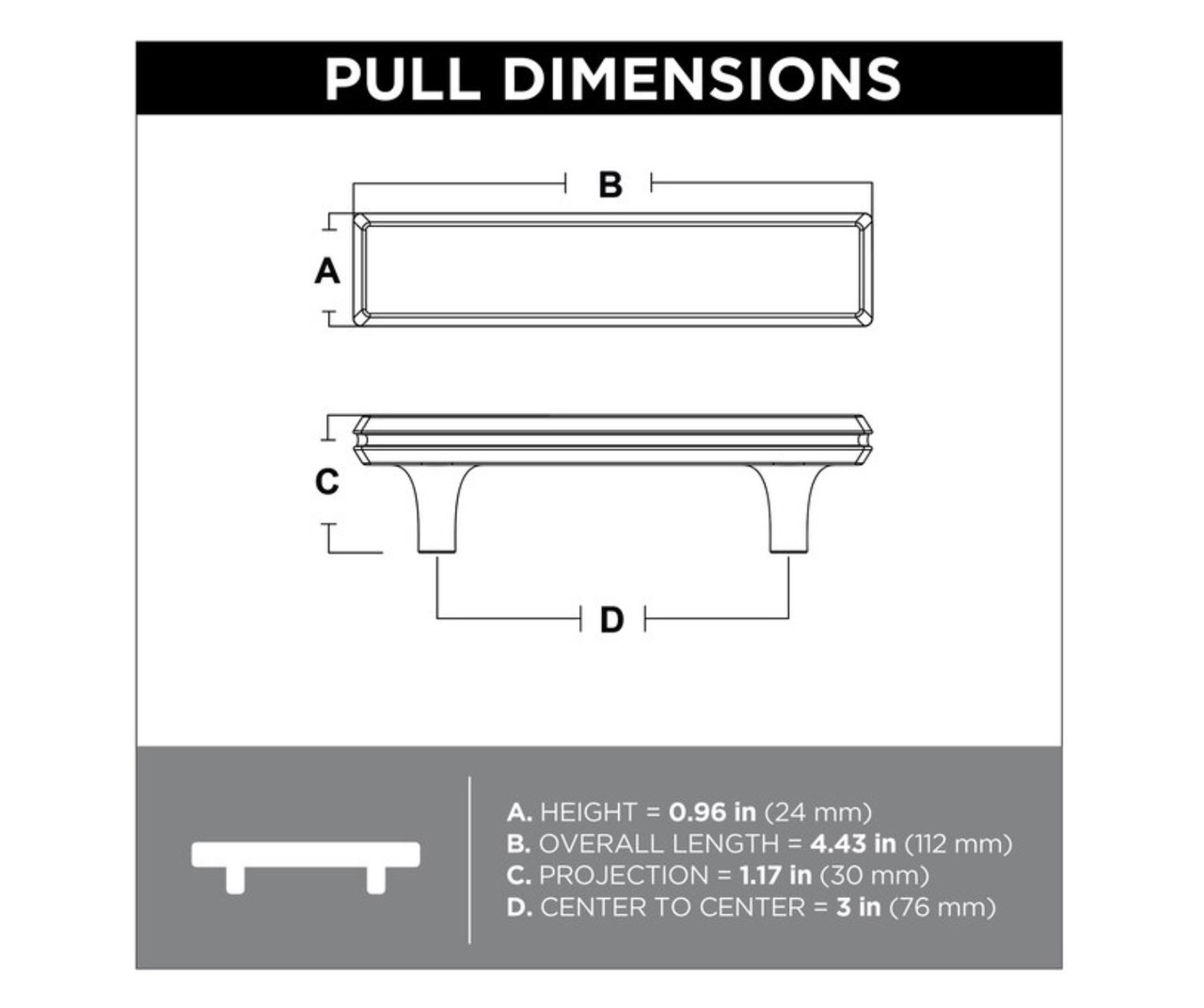Brainerd P39939W-SN 3" Engraved Edge Cabinet Drawer Pull Satin Nickel Finish