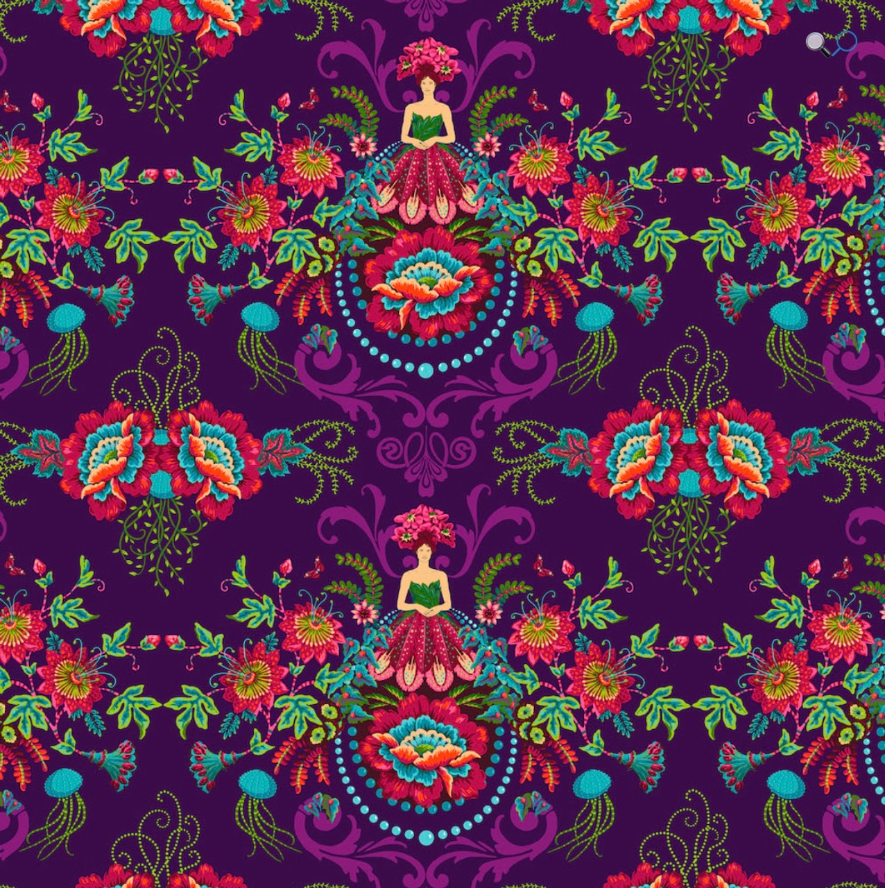 Free Spirit Odile Bailloeul MagiCountry Flower Fairies Plum Cotton Fabric by The Yard