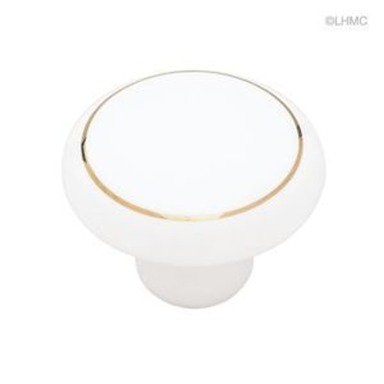 P40022-WG  1 1/2" White Ceramic w/ Gold Trim Round Cabinet Drawer Knob