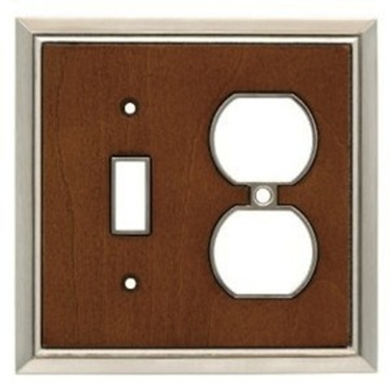 126475 Dk Caramel Wood & Satin Nickel Single Switch Single Duplex Cover Plate