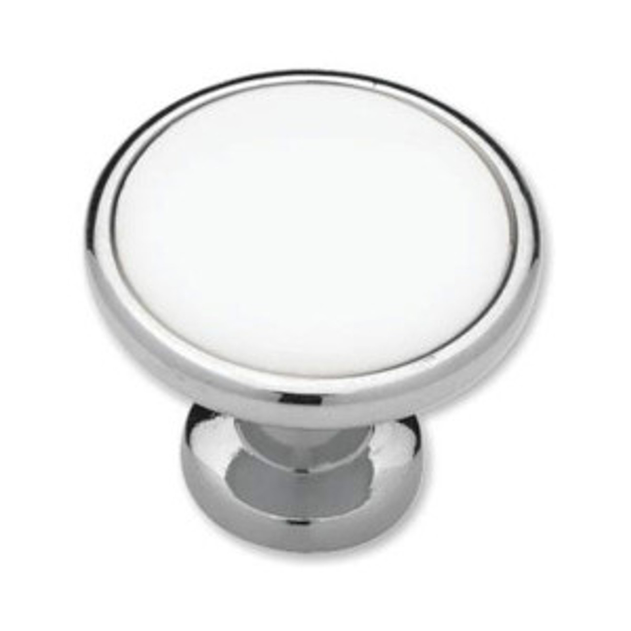 P50162-CHW  1 1/4" White Ceramic w/ Chrome Round Cabinet Drawer Knob