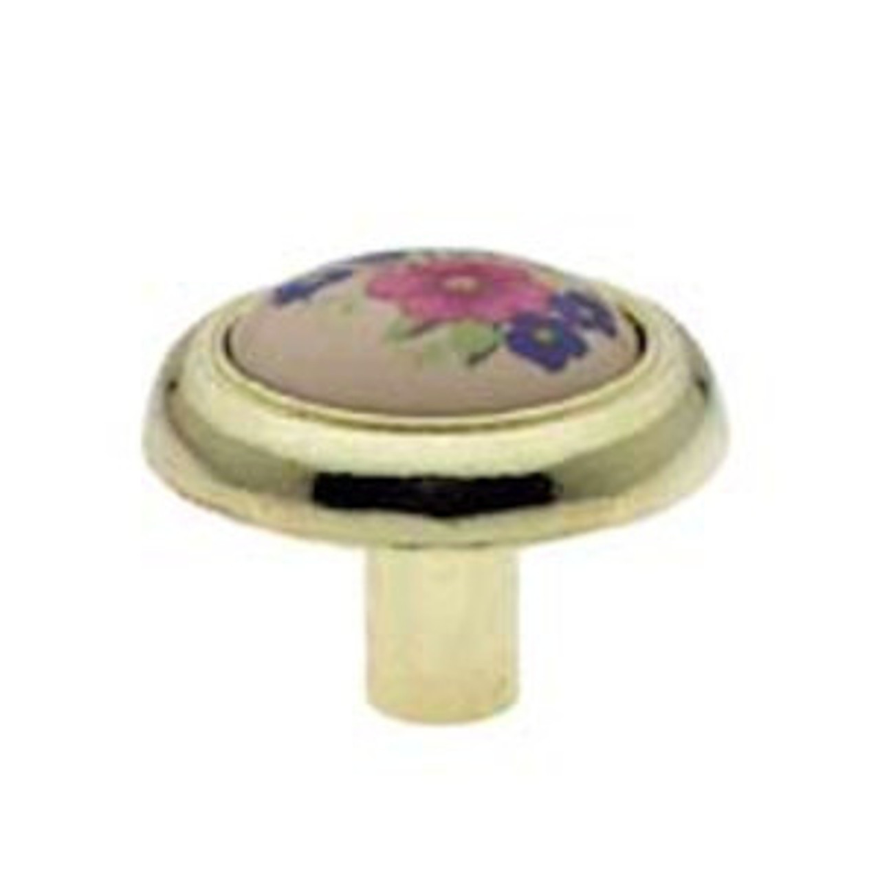 P50082-PBA Polished Brass & Almond Ceramic w/ Flower 1 1/4 Cabinet Drawer Knob