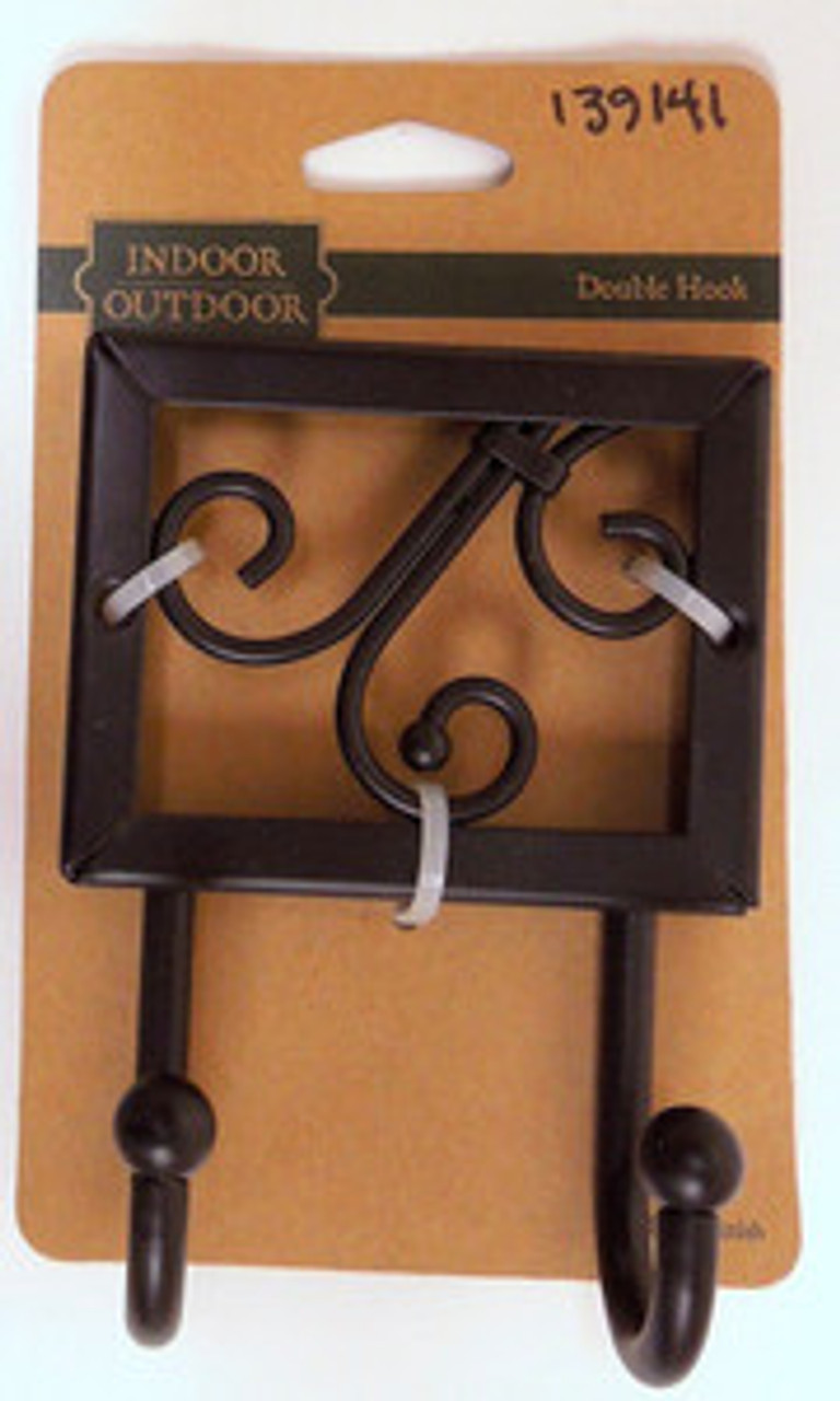 139141 Flat Black Ornate Scroll Double Prong Coat and Hat Hook