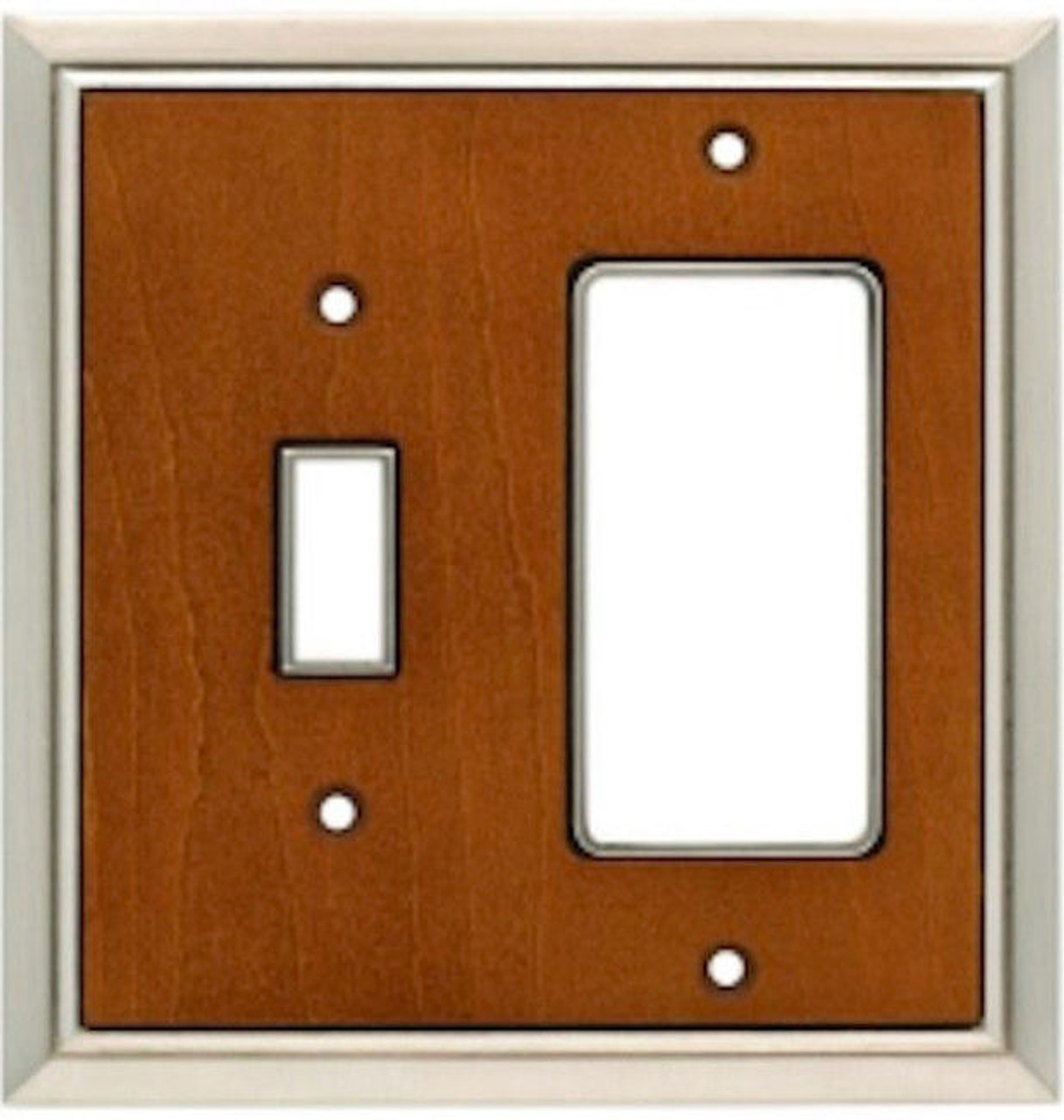 126476 Satin Nickel and Dark Caramel Wood Insert Single Switch GFCI Cover Plate