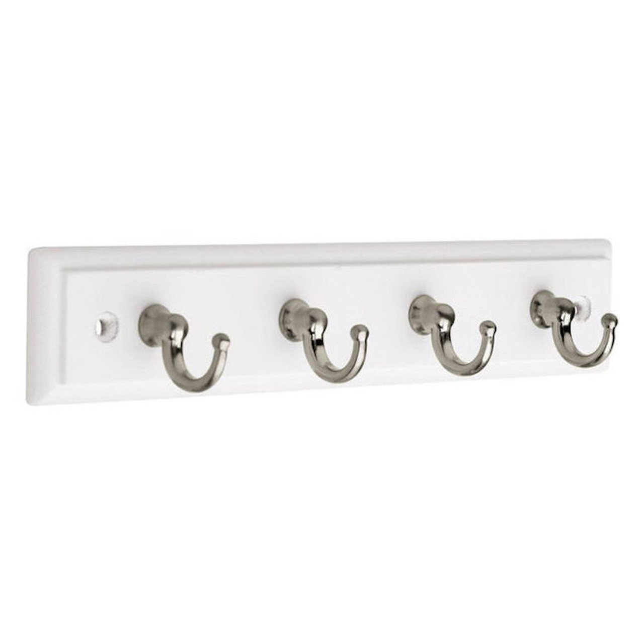 KEYRAIL-WSN 8 3/4" White w/ Satin Nickel Hooks 4 Hook Key Tidy