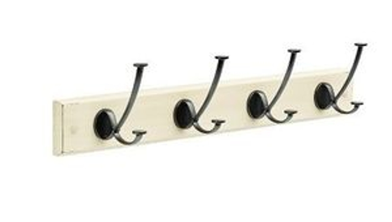 085-03-0133 24" 4 Hook Coat/Hat Rail Distressed Ivory & Soft Iron