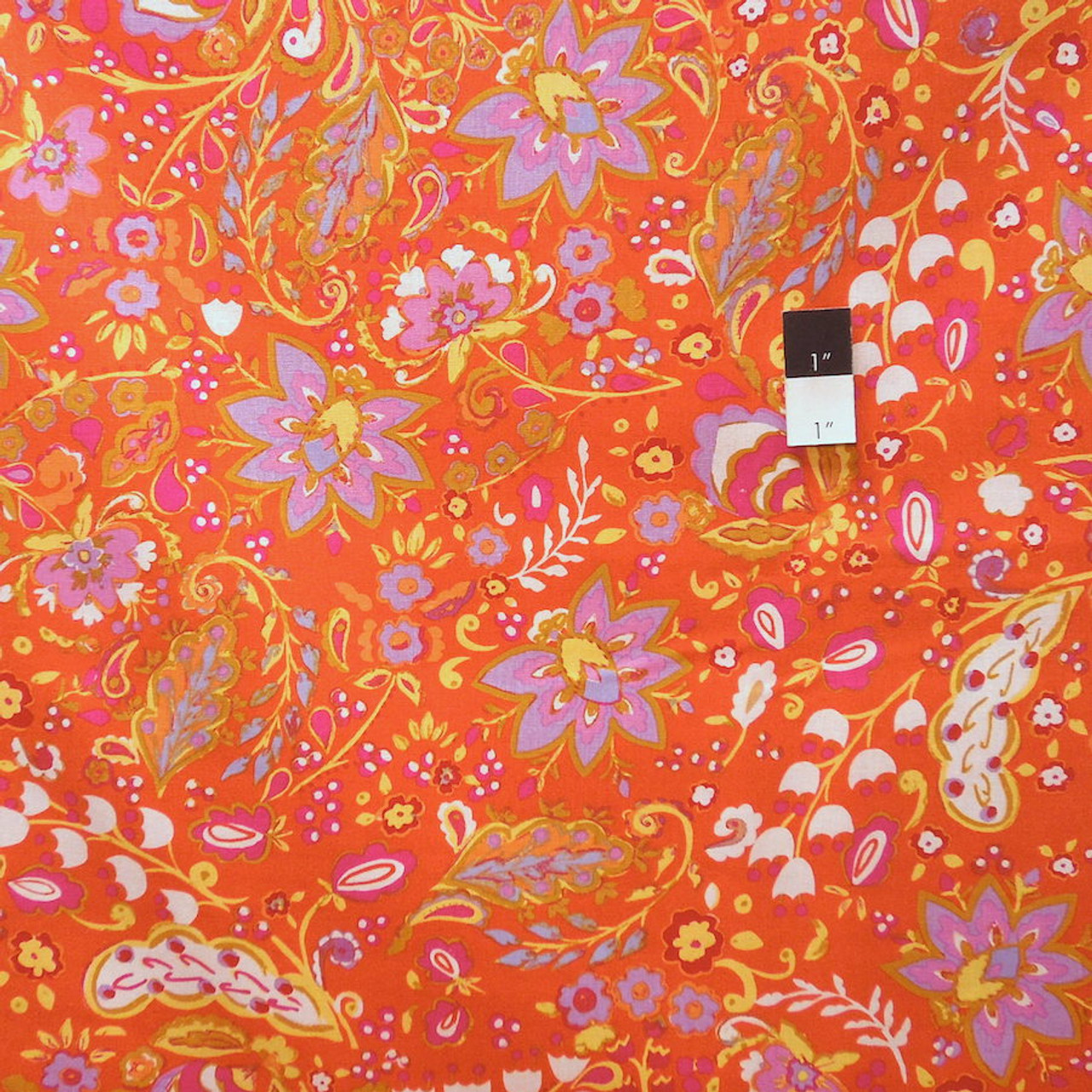 Dena Designs LIDF009 Sunshine Bell Flower Orange Linen Fabric By Yard