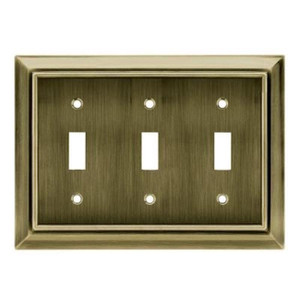 W10599-AB Hampton Bay Antique Brass Architect Triple Switch Cover Plate