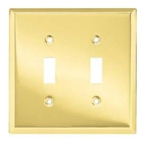 W10246-PB Brass Stamped Steel Double Switch Cover Plate