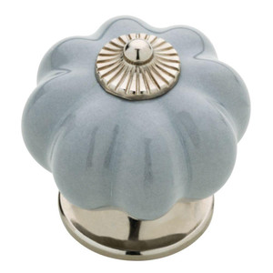P32974-GR Polished Nickel & Gray Ceramic 1 1/2" Pumpkin Cabinet Drawer Knob P32974-GR Polished Nickel & Gray Ceramic 1 1/2" Pumpkin Cabinet Drawer Knob