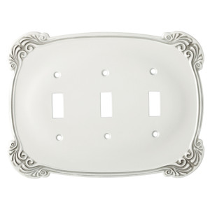 W12232-WTA Antique White Arboresque Triple Switch Cover Wall Plate W12232-WTA Antique White Arboresque Triple Switch Cover Wall Plate