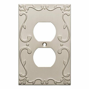 W35071-SNC Classic Lace Single Duplex Outlet Cover Plate Satin Nickel