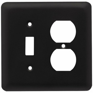 W10253-FB Stamped Flat Black Single Switch Single Duplex Outlet Cover Plate