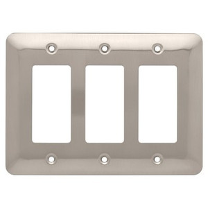 W17956-SN Stamped Triple GFCI Cover Plate Satin Nickel Finish