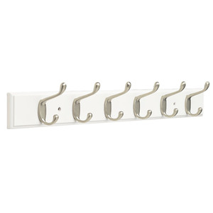 Liberty FBHDCH6-WSE 26 1/2" 6 Scroll Hook Coat/Hat Rail White & Satin Nickel Liberty FBHDCH6-WSE 26 1/2" 6 Scroll Hook Coat/Hat Rail White & Satin Nickel