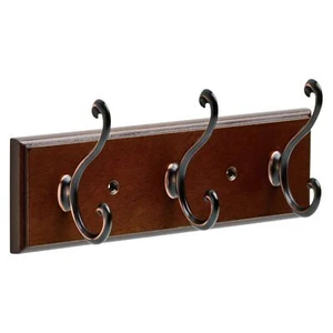 Liberty FBLDSH3-BOB 10" 3 Scroll Hook Coat/Hat Rail Bark & Bronze w/ Copper