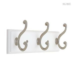 Liberty R12344-WSN 10" 3 Scroll Hook Coat/Hat Rail White & Satin Nickel