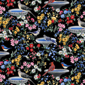 Blank Quilting 9008-99 Birds Of A Feather Bird Baths Black Fabric By Yard Blank Quilting 9008-99 Birds Of A Feather Bird Baths Black Fabric By Yard