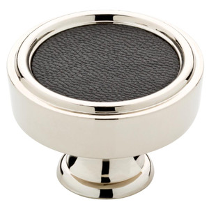 P34034C-NBL Polished Nickel & Faux Leather 1 1/2" Averil Cabinet Drawer Knob P34034C-NBL Polished Nickel & Faux Leather 1 1/2" Averil Cabinet Drawer Knob