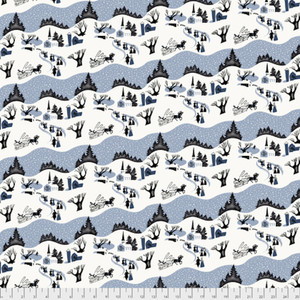 Free Spirit Mid-Century Christmas Winter Village Blue Cotton Fabric By Yd Free Spirit Mid-Century Christmas Winter Village Blue Cotton Fabric By Yd