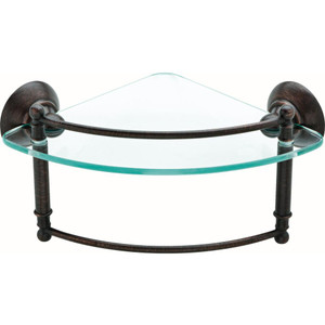 Delta HEXTN16-VBR 8" Glass Corner Shelf with Hand Towel Bar Venetian Bronze Finish Delta HEXTN16-VBR 8" Glass Corner Shelf with Hand Towel Bar Venetian Bronze Finish