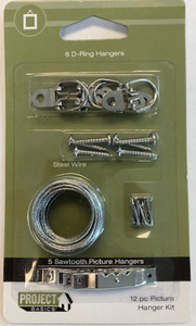 Project Basics 134888 12Piece Picture Hanger Kit w/ D-Ring & Sawtooth Hangers Project Basics 134888 12Piece Picture Hanger Kit w/ D-Ring & Sawtooth Hangers