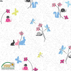 Stof Fabrics 4500-564 Hollie's Flowers Garden Friends Blue Cotton Fabric By The Yard Stof Fabrics 4500-564 Hollie's Flowers Garden Friends Blue Cotton Fabric By The Yard
