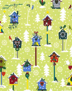 Stof Fabrics 4496-800 Snow Village Birdhouses Lime Cotton Fabric By The Yard Stof Fabrics 4496-800 Snow Village Birdhouses Lime Cotton Fabric By The Yard