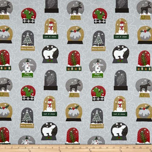 Stof Fabrics 4497-036 Snow House Snow Globes Grey Cotton Fabric By The Yard Stof Fabrics 4497-036 Snow House Snow Globes Grey Cotton Fabric By The Yard