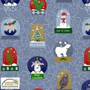 Stof Fabrics 4497-035 Snow House Snow Globes Blue Cotton Fabric By The Yard Stof Fabrics 4497-035 Snow House Snow Globes Blue Cotton Fabric By The Yard