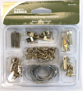 Project Basics 085-03-3327 46 Piece Brass Plated Light & Medium Duty Picture Hanger Kit Project Basics 085-03-3327 46 Piece Brass Plated Light & Medium Duty Picture Hanger Kit