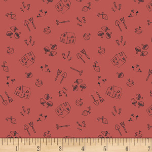 Stof Fabrics 4501-091 Gardening Happy Home Lipstick Cotton Fabric By The Yard Stof Fabrics 4501-091 Gardening Happy Home Lipstick Cotton Fabric By The Yard