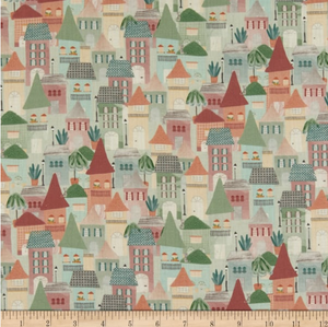 Stof of France Viaje Town Green Cotton Quilting Fabric By The Yard Stof of France Viaje Town Green Cotton Quilting Fabric By The Yard