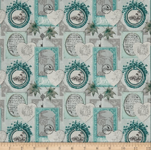 Stof of France Belle Epoque Hearts Teal Cotton Quilting Fabric By The Yard Stof of France Belle Epoque Hearts Teal Cotton Quilting Fabric By The Yard