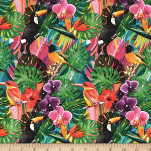 Stof of France Bletilla Toucan Green Cotton Quilting Fabric By The Yard Stof of France Bletilla Toucan Green Cotton Quilting Fabric By The Yard
